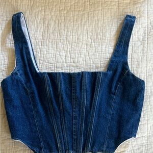 Gianni Bini Dark Blue Denim Corset Crop Top